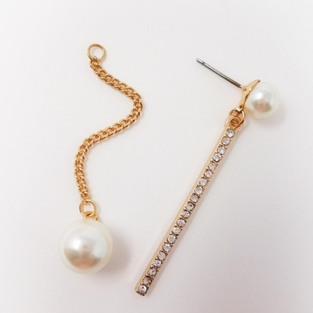 Pave ball and chain pearl earrings